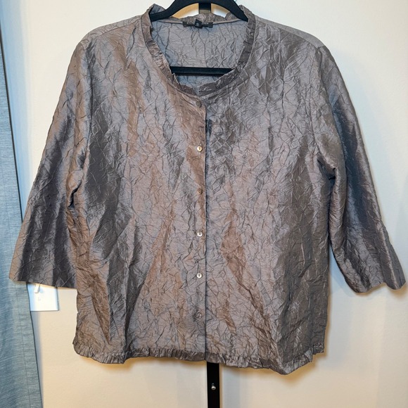 Eileen Fisher Gray Silk Button Up Shirt Jacket Size Medium - Picture 1 of 10